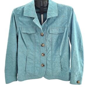 Teal Embroidered Blazer Y2K Coldwater Creek Womens Embroidered Blazer L 14-16